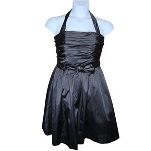 WHBM black satin halter top fit and flare jeweled tulle formal cocktail‎ dress 4